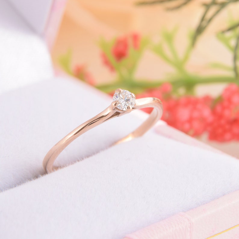 14k Rose Gold Simple & Dainty Promise Ring for Her Small Etsy
