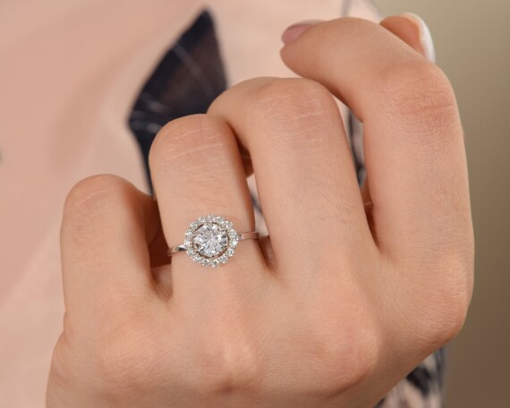 Womens Dainty 14k Solid White Gold 1ct Round Cut Simulated  display picture 1