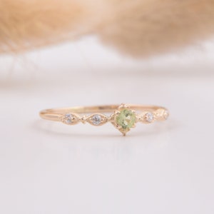 14k yellow gold antique victorian peridot minimalist engagement ring, Delicate & small peridot promise ring for her, Anniversary gift ring image 4