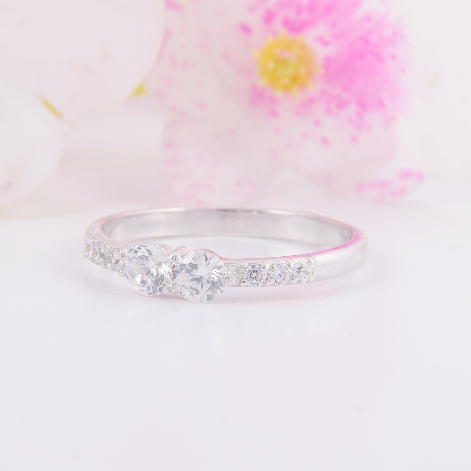 14k solid white gold womens promise ring Small & simple | Etsy