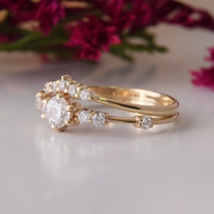 Unique Wedding Rings Set, Gold Wedding Rings Set, Dainty Wedding Rings ...