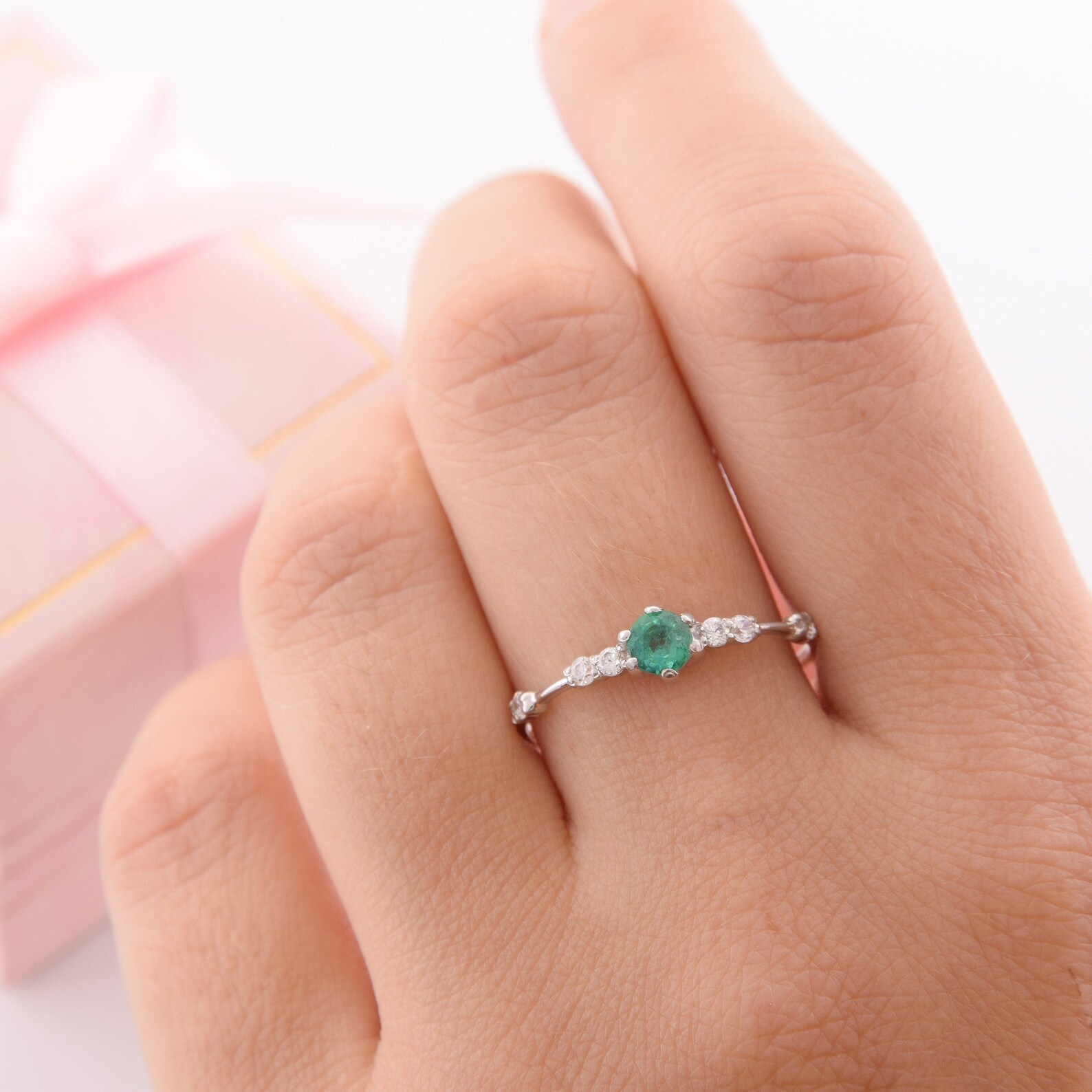 Unique Silver Emerald Promise Ring for Her Womens Emerald Etsy