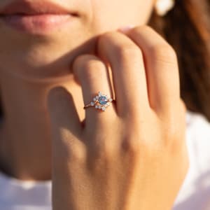Women 14k rose gold art deco style alexandrite ring, Unique victorian alexandrite engagement ring, Dainty alexandrite promise ring for her