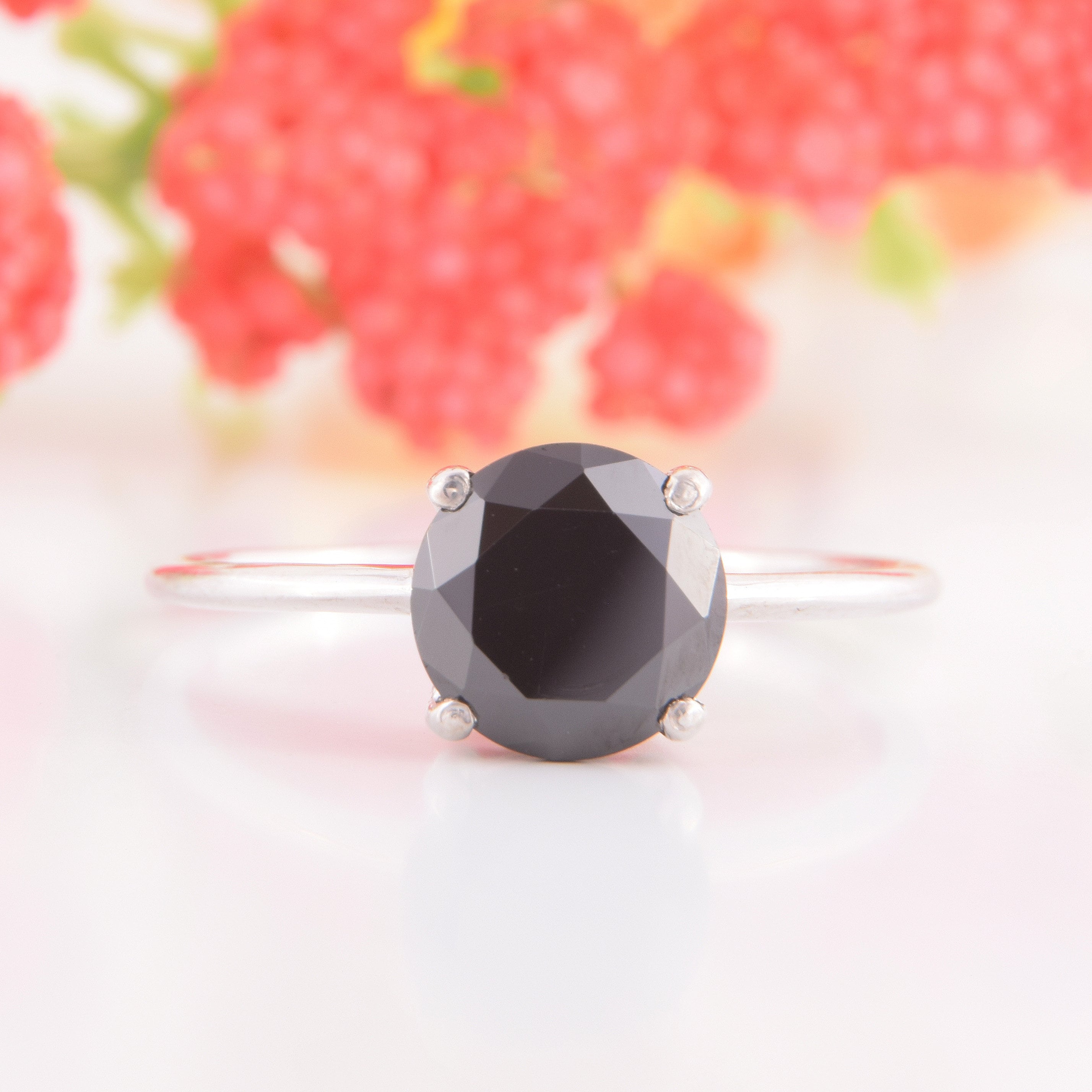 Womens Simple Black Stone Ring, Black Cocktail Ring, Black Promise Ring ...