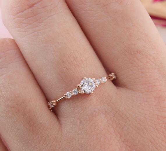 Simple & Dainty 14k Rose Gold Promise Ring for Her, Unique Womens