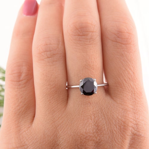 Womens Simple Black Stone Ring Black Cocktail Ring Black Etsy