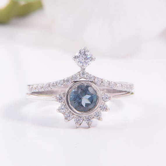 Topaz Wedding Rings Set Blue Topaz Sterling Silver Ring Etsy