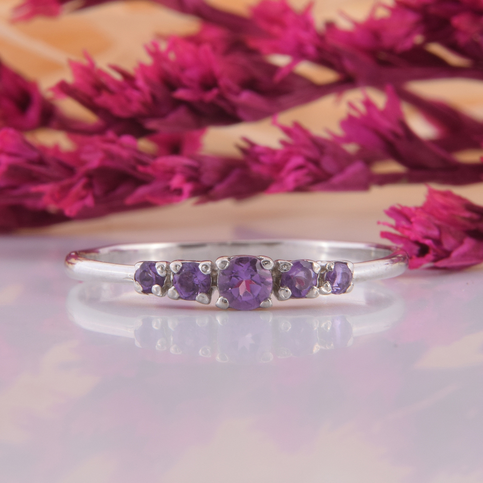 Dainty Silver Amethyst Promise Ring for Her Unique Small & Etsy
