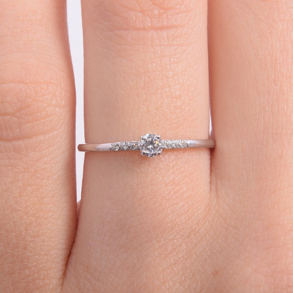 14k Solid White Gold Dainty Promise Ring for Her, Womens Promise Ring,  Delicate Minimalist Promise Ring, Small & Simple Gold Promise Ring -   Canada