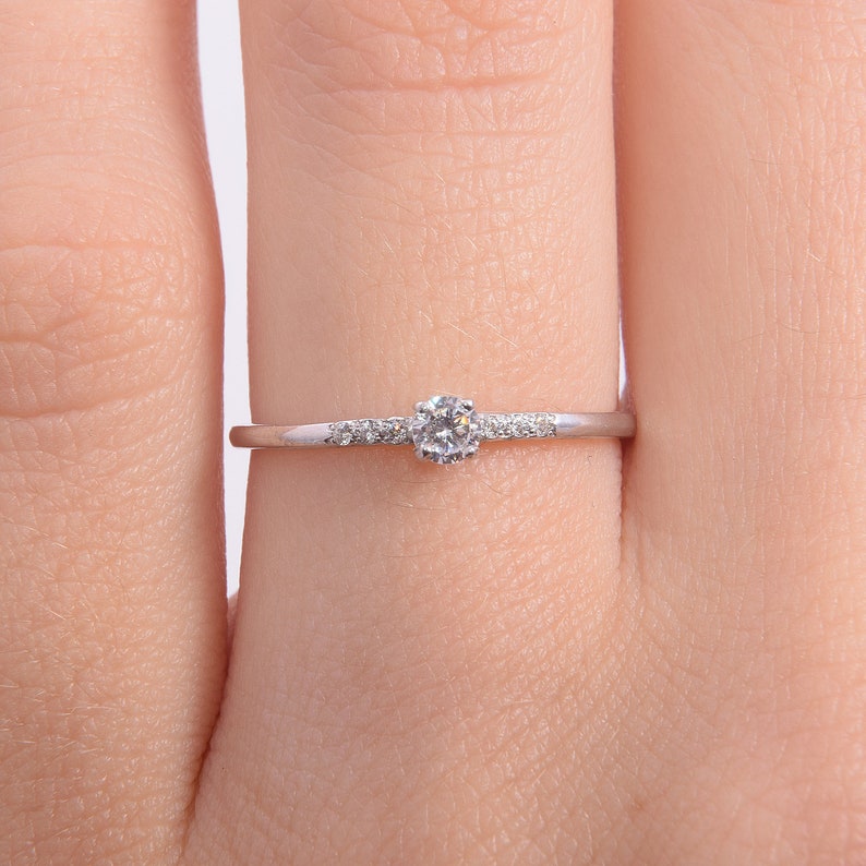 14k Solid White Gold Dainty Promise Ring for Her Womens Etsy Ireland