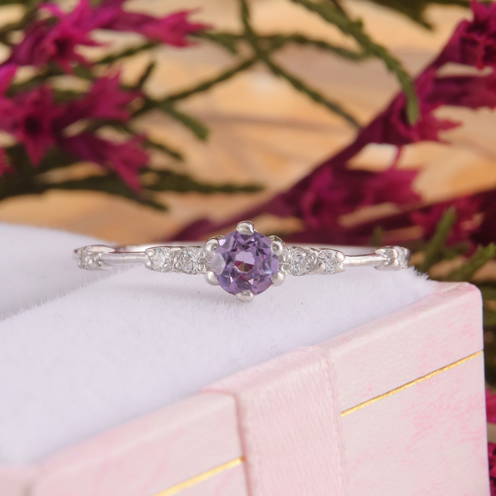 Womens Amethyst Promise Ring Amethyst Silver Ring Unique Etsy