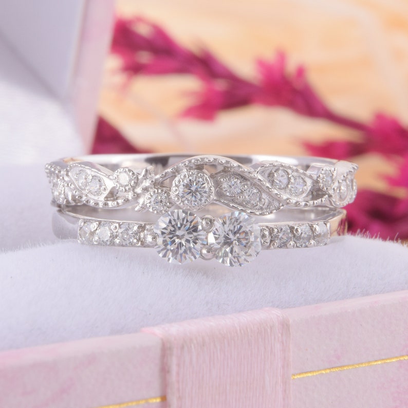 Unique Art Deco Womens Wedding Rings Set Small & Dainty Etsy