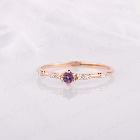 Buy Minimalist Purple Amethyst Engagement Ring Rose Gold, Small