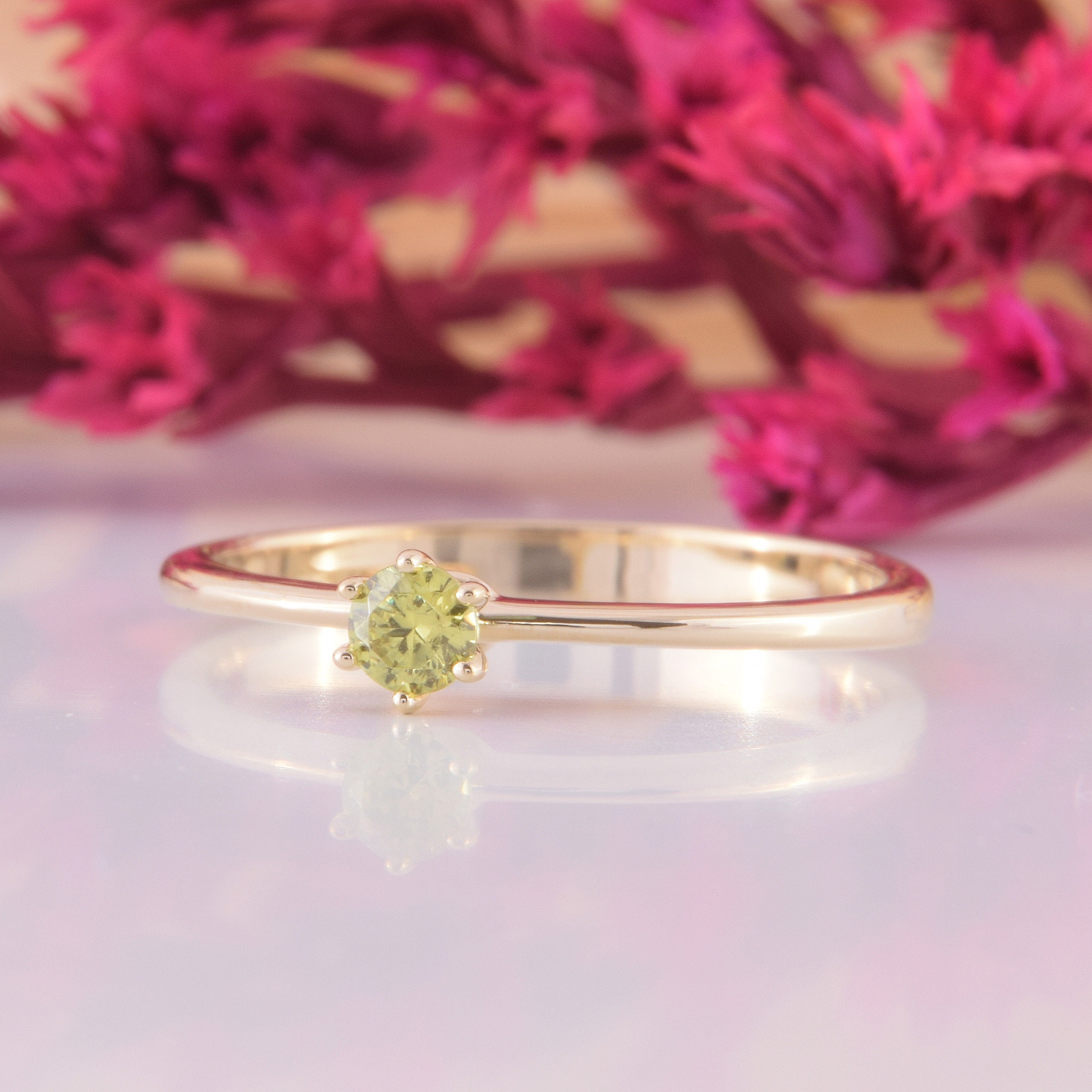 14k yellow gold small & simple peridot promise ring for her Etsy