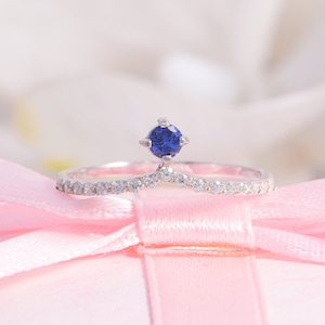Sapphire wedding band, Sterling silver curved wedding band, V shape wedding band, Chevron wedding band, Blue sapphire womens silver ring