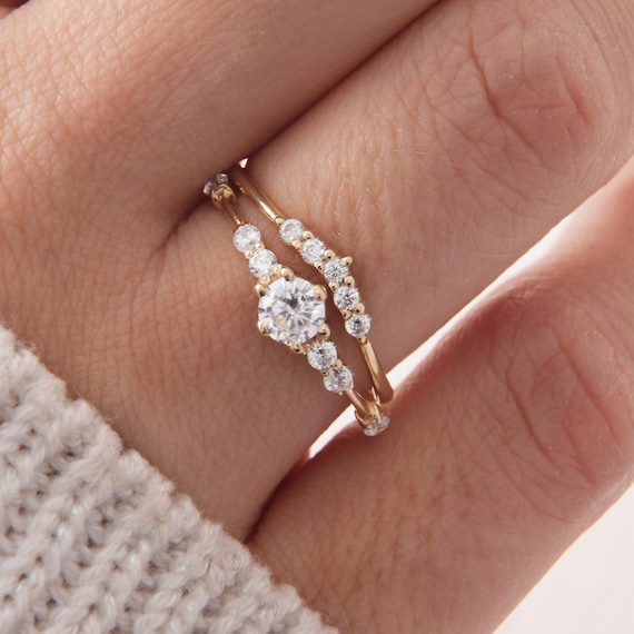 Unique Wedding Rings Set, Gold Wedding Rings Set, Dainty Wedding