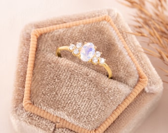 Moonstone ring gold Dainty minimalist moonstone promise ring for her Unique 14k gold genuine oval moonstone engagement ring Perfect gift her