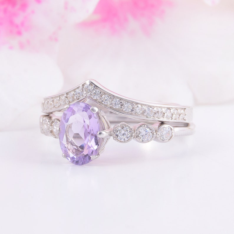 Wedding rings set Bridal rings set Antique rings set Women wedding ring Art deco rings set Unique bridal set Amethyst ring