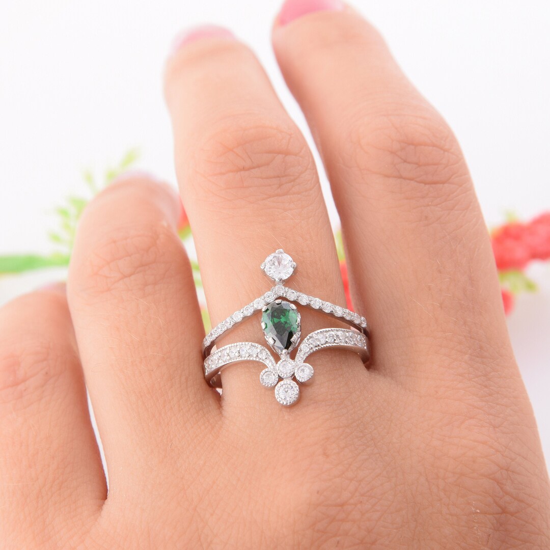 Unique Art Deco Wedding Rings Set Emerald Wedding Rings Set Etsy