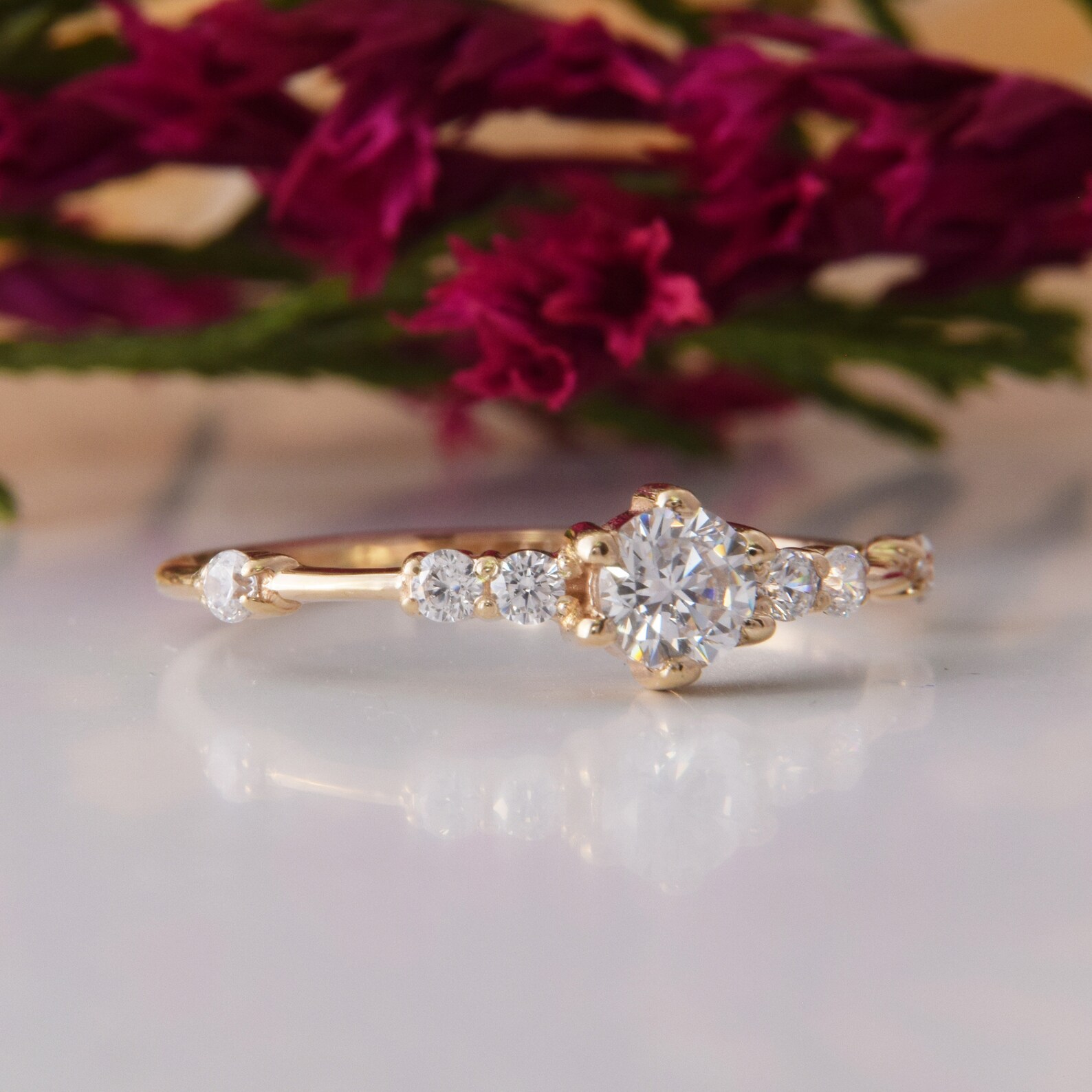 Womens Dainty Promise Ring Yellow Gold Minimalist Promise Etsy