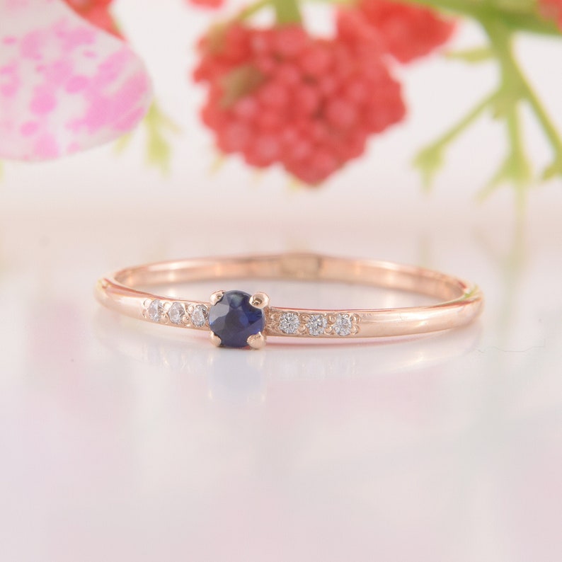 Rose Gold Blue Sapphire Engagement Ring, Promise Ring, Minimalist Ring, Dainty promise Ring, Delicate Ring image 1