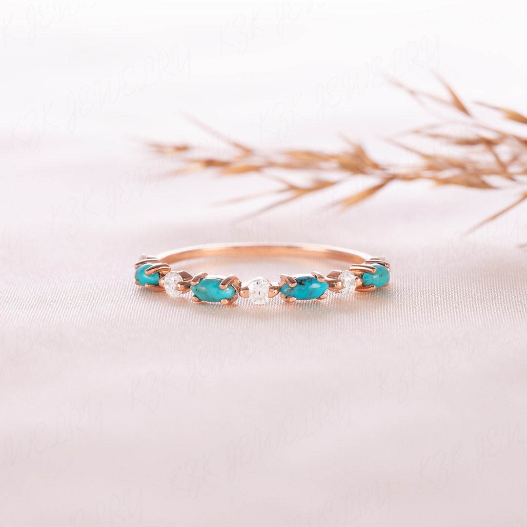 Women Turquoise Ring Gold, Unique Minimalist Turquoise Wedding Band ...