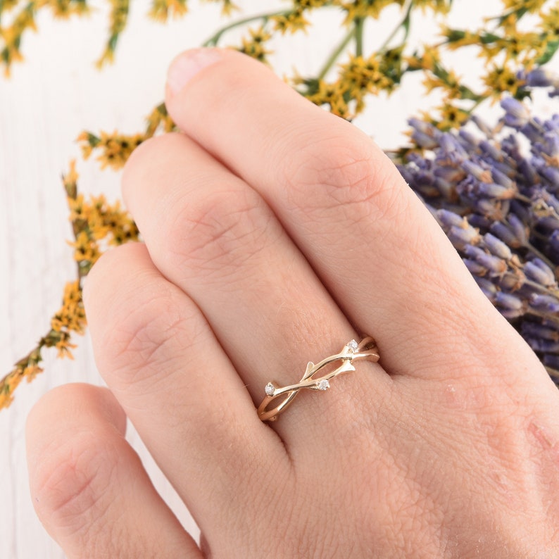 Unique Womens Gold Wedding Band Tree Wedding Band Branch Etsy