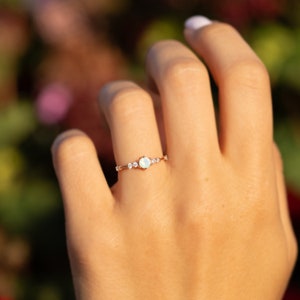 Women moonstone engagement ring gold, Dainty minimalist moonstone promise ring for her, Moonstone wedding ring, Unique gemstone ring image 2