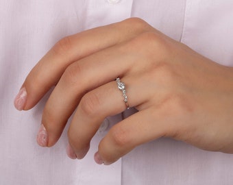 Anillo de compromiso único de racimo de plata cz, anillo de promesa de plata para mujer Dainty, anillo de boda minimalista estilo Art Déco, regalo de aniversario para ella