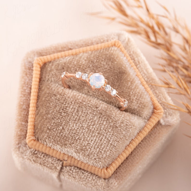 Women moonstone engagement ring gold, Dainty minimalist moonstone promise ring for her, Moonstone wedding ring, Unique gemstone ring image 1