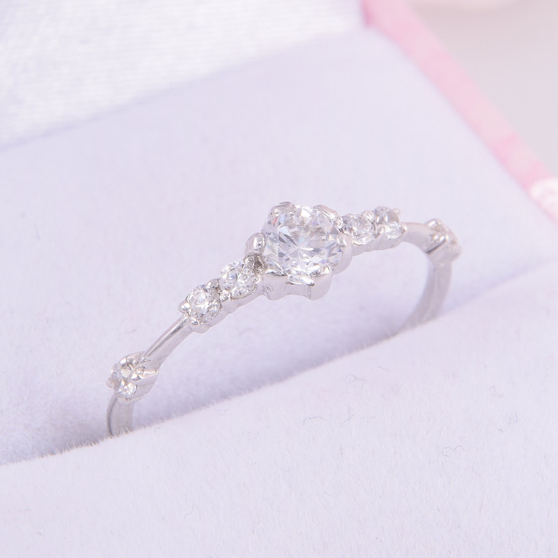 14k Solid White Gold Dainty Promise Ring for Her Unique Small Etsy