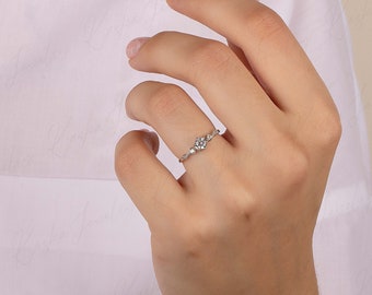 Anillo de compromiso de plata delicada para mujer, anillo de promesa de plata estilo Art Deco para ella, anillo de boda único para mujer, regalo de aniversario para ella