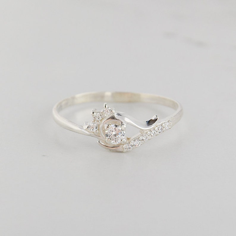 14k White Gold Small & Dainty Promise Ring for Her Unique Etsy