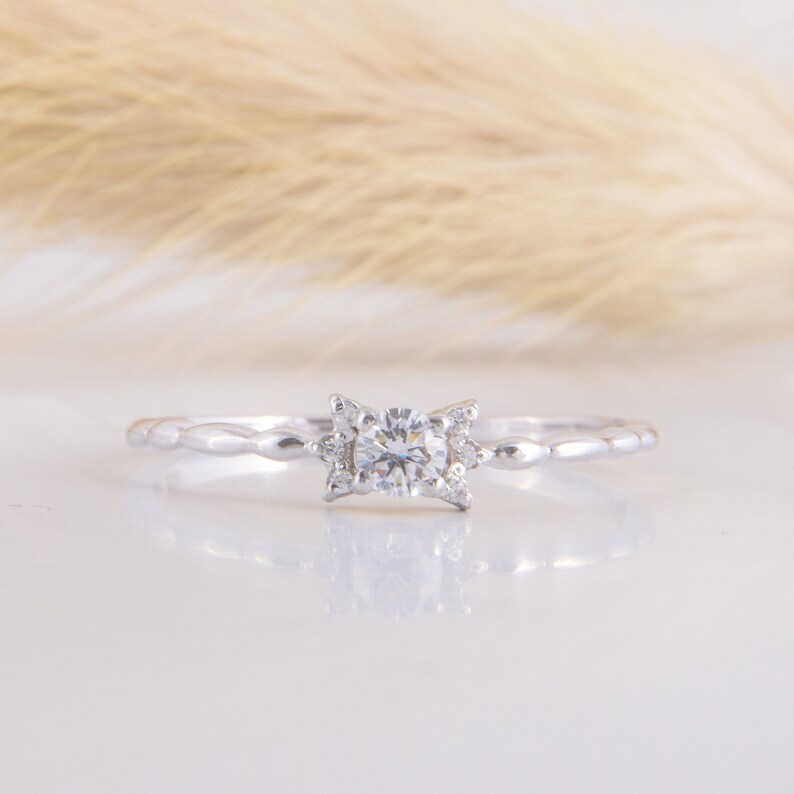 14k Solid White Gold Small Minimalist Promise Ring for Her Etsy