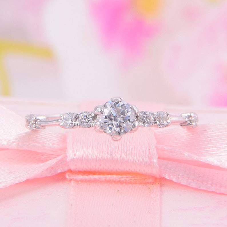 14k Solid White Gold Dainty Promise Ring for Her Unique Small Etsy