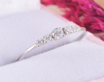 Unique simple & dainty silver promise ring for her, White cz womens promise ring, Small delicate promise ring, Womens anniversary gift ring