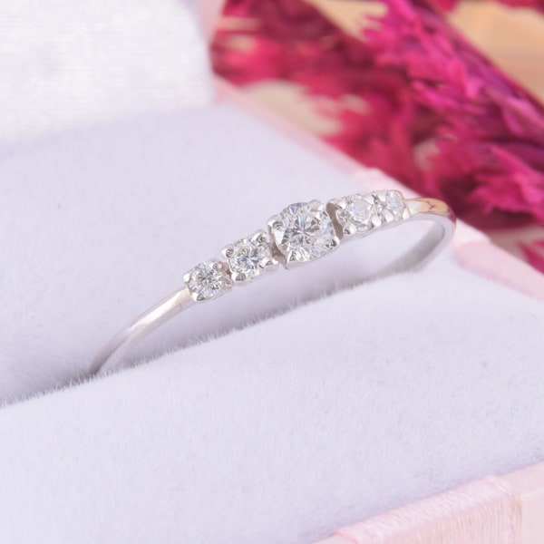 Unique simple & dainty silver promise ring for her, White cz womens promise ring, Small delicate promise ring, Womens anniversary gift ring