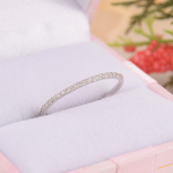 14k solid white gold small & dainty womens wedding band, Minimalist delicate eternity wedding band for her, Tiny petite wedding band gold