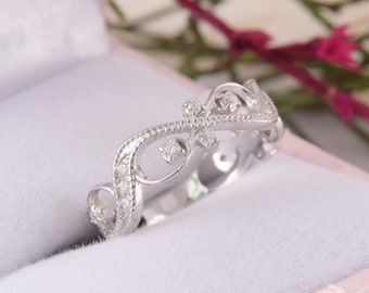 Unique womens wedding band, Silver art deco wedding band, Antique filigree victorian wedding band her, Dainty elegant wedding band