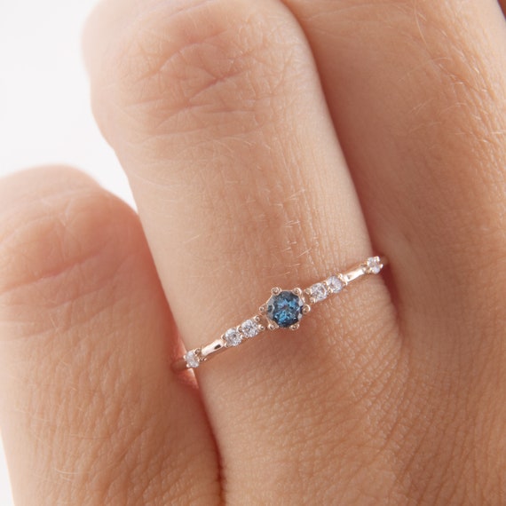 Simple Delicate 14k Rose Gold London Blue Topaz Promise Ring for