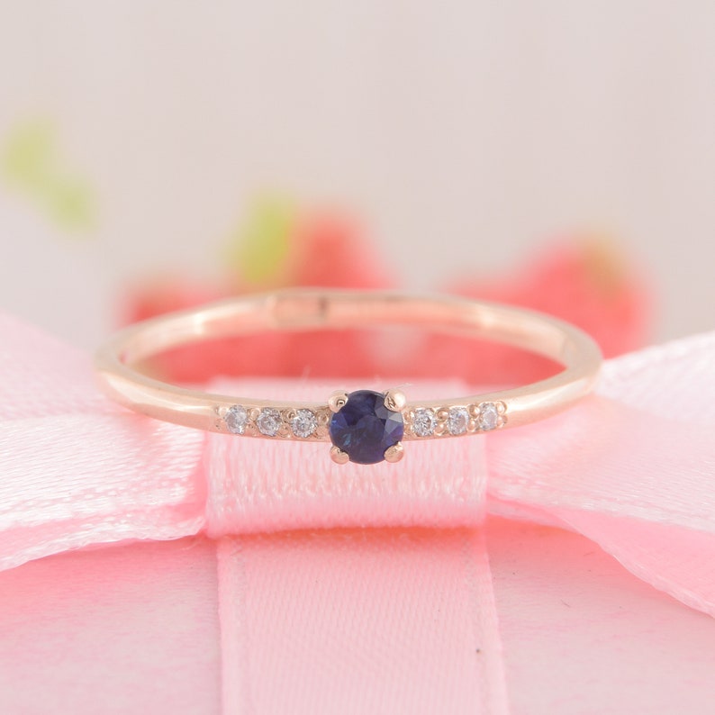 Rose Gold Blue Sapphire Engagement Ring, Promise Ring, Minimalist Ring, Dainty promise Ring, Delicate Ring image 6