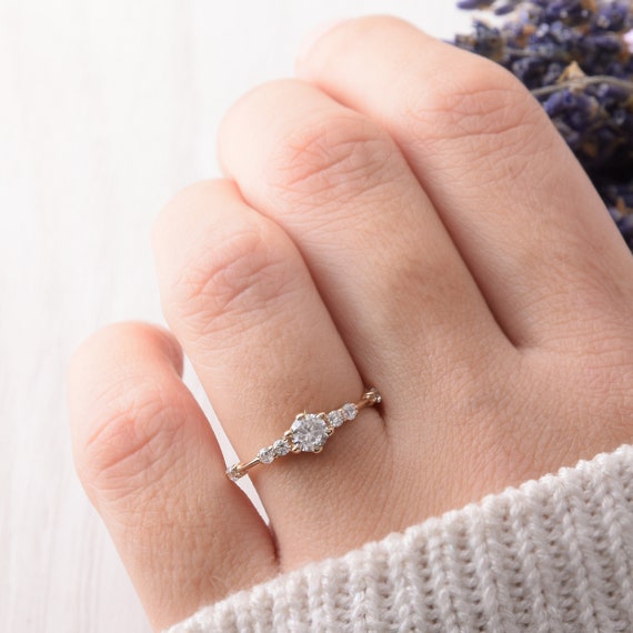 14k Solid White Gold Dainty Promise Ring for Her, Unique Small & Simple  Womens Promise Ring, Womens Dainty Engagement Ring, Minimalist Ring - Etsy