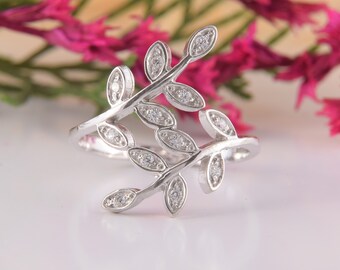 Unique leaves with branch sterling silver womens ring, Dainty promise ring for her, Womens silver promise ring, Womens cocktail ring