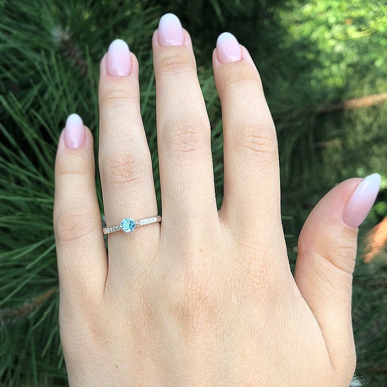 Sterling silver blue topaz promise ring for her Unique womens Etsy