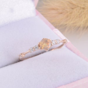 Unique 14k rose gold dainty & elegant opal promise ring for her, Tiny minimalist gold opal engagement ring, Simple womens opal promise ring