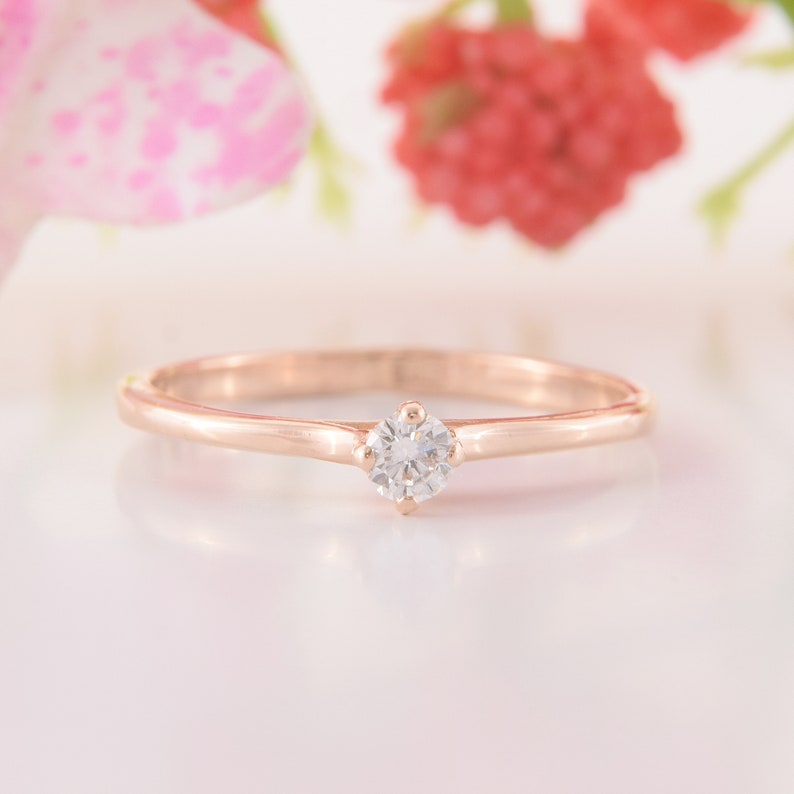 14k Rose Gold Simple & Dainty Promise Ring for Her Small Etsy