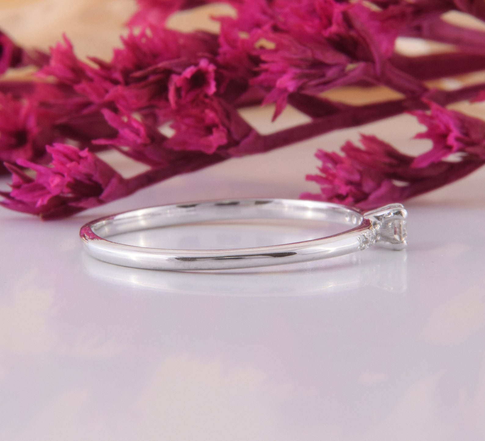 14k Solid White Gold Dainty Promise Ring for Her Womens Etsy