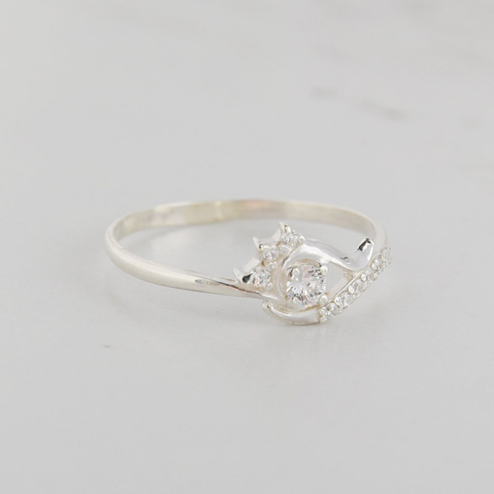 14k White Gold Small & Dainty Promise Ring for Her Unique Etsy