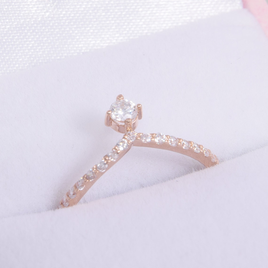14k solid rose gold simple & dainty womens curved wedding | Etsy