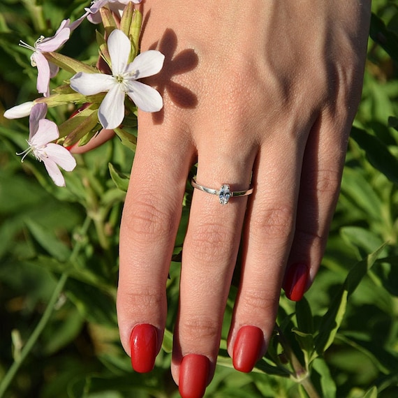 Buy Simple Sterling Silver Promise Ring for Her, Small Womens Silver Ring,  Marquise Ring for Her, Solitaire Ring, Minimalist Silver Ring Online in  India - Etsy